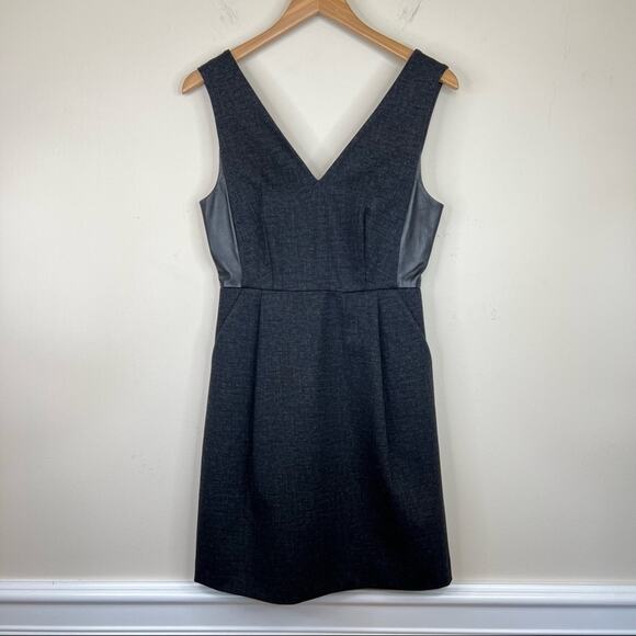 Madewell dress women's 2 V neck leather insets ponte sleeveless knee length gray - Picture 12 of 12